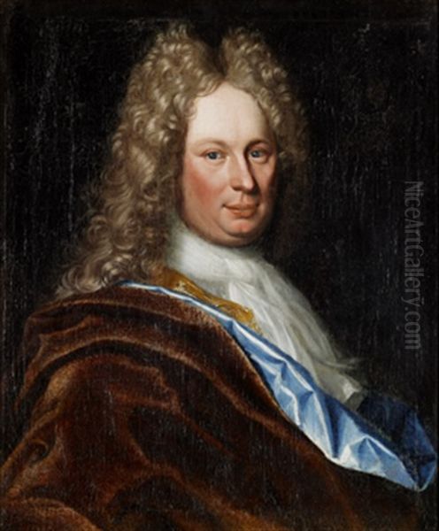 Portratt Av Herre I Allongeperuk (self Portrait?) Oil Painting by Lucas van Breda