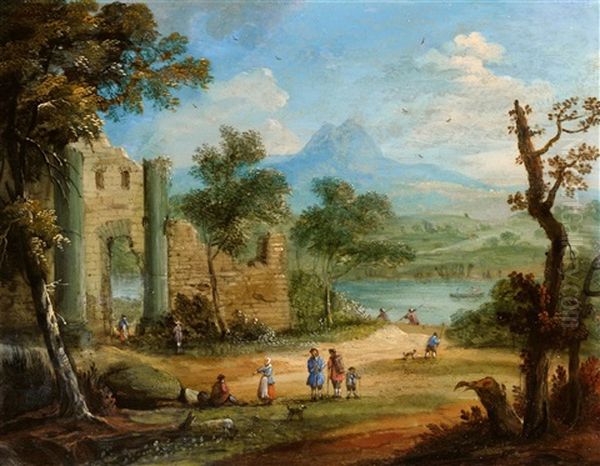 Landscape With Travellers And Ruins Oil Painting by Jan Frans van Bredael the Elder