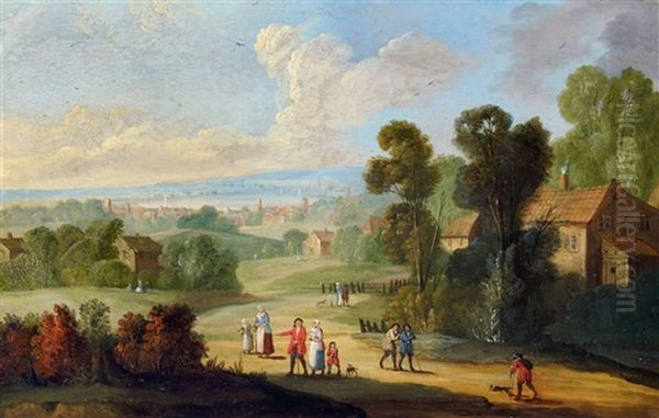 Landschaft Mit Hausern Und Figuren Oil Painting by Jan Frans van Bredael the Elder