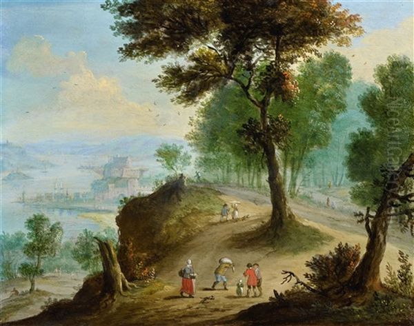 Wooded Landscape With Figures And A River Oil Painting by Jan Frans van Bredael the Elder