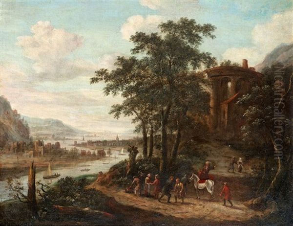 Flodlandskap Med Figurstaffage Oil Painting by Jan Frans van Bredael the Elder