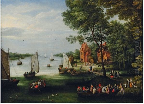 Port Anime Aux Abords D'un Village Oil Painting by Jan Frans van Bredael the Elder