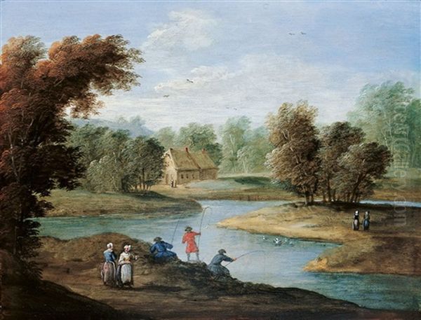 Flusslandschaft Mit Anglern Oil Painting by Jan Frans van Bredael the Elder