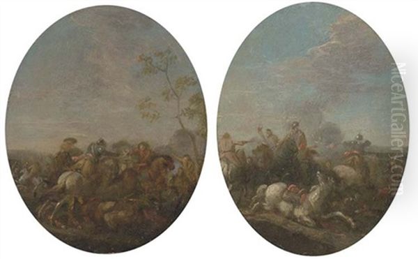 A Cavalry Skirmish (+ A Cavalry Skirmish; Pair) Oil Painting by Jan Frans van Bredael the Elder