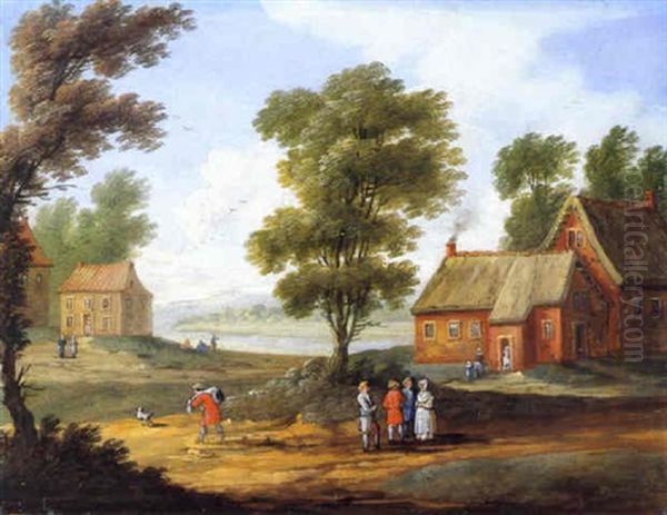 Weite Fluslandschaft Mit Hausern Und Bauern Oil Painting by Jan Frans van Bredael the Elder