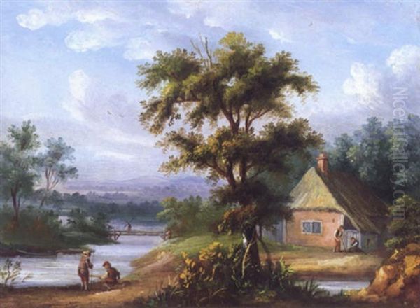 Angler Am Ufer Eines Fluses Oil Painting by Jan Frans van Bredael the Elder