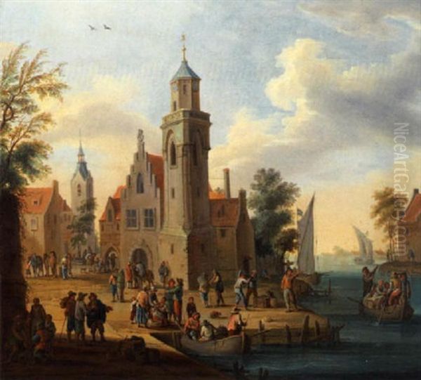 Scene D'embarquement Pres D'une Eglise De Village Oil Painting by Jan Frans van Bredael the Elder