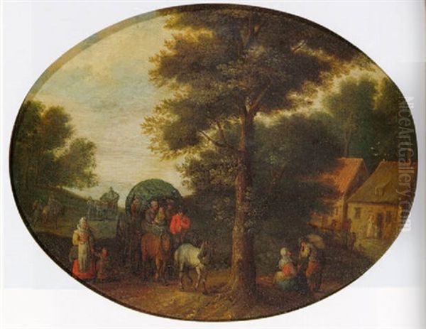 Travellers And Peasants By A Hamlet In A Landscape Oil Painting by Jan Frans van Bredael the Elder