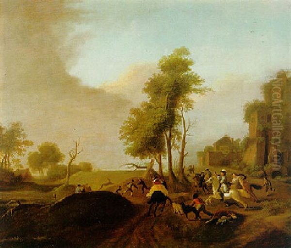 Hirschenjagd Oil Painting by Jan Frans van Bredael the Elder