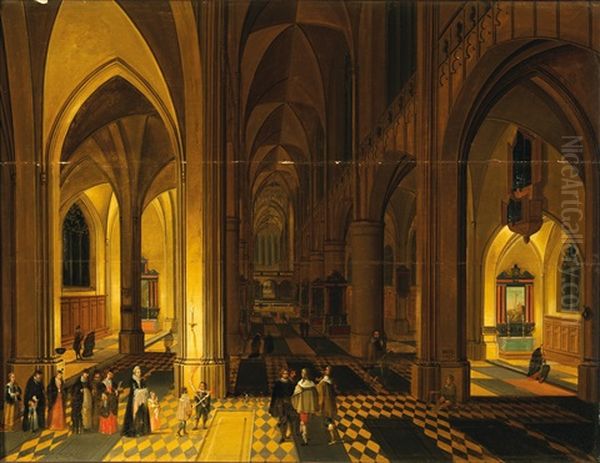 A Church Interior Oil Painting by Jan Peter van Bredael the Elder