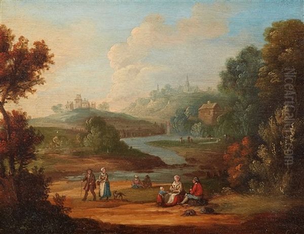 Flusslandschaft Mit Wanderern Oil Painting by Jan Peter van Bredael the Elder