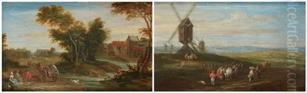 Paysage Au Moulin Paysage A La Carriole Oil Painting by Jan Peter van Bredael the Elder