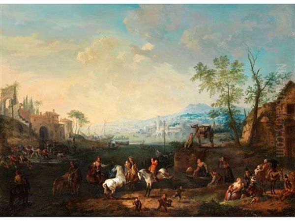 Mediterrane Hafenszene Mit Figuren Oil Painting by Jan Peter van Bredael the Elder