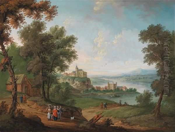 Weite Flusslandschaft Mit Bauerlicher Staffage Oil Painting by Jan Peter van Bredael the Elder