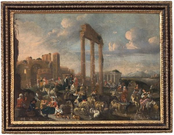 Scena Di Mercato E Rovine Classiche Oil Painting by Jan Peter van Bredael the Elder