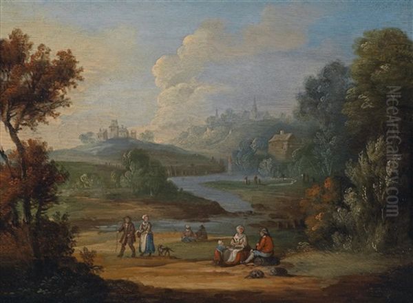 Flusslandschaft Mit Wanderern Oil Painting by Jan Peter van Bredael the Elder