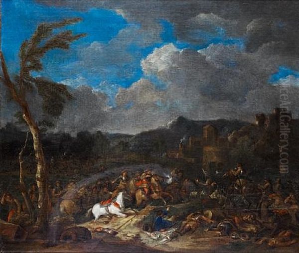 A Cavalry Skirmish Oil Painting by Jan Peter van Bredael the Elder