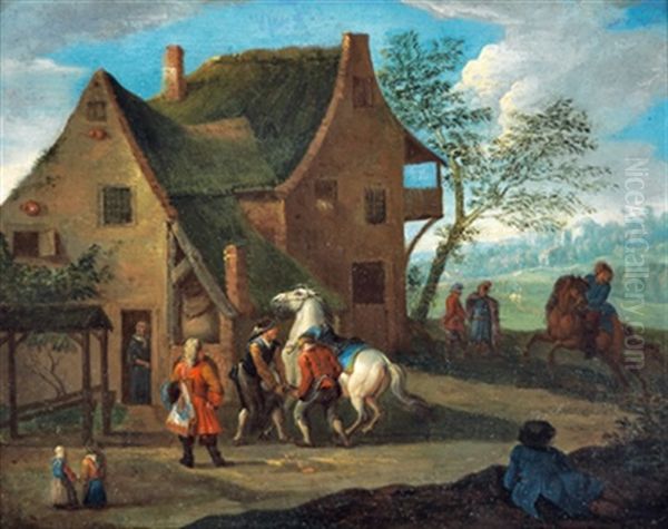 Ein Schimmel Wird Vor Der Schmiede Beschlagen by Jan Peter van Bredael the Elder