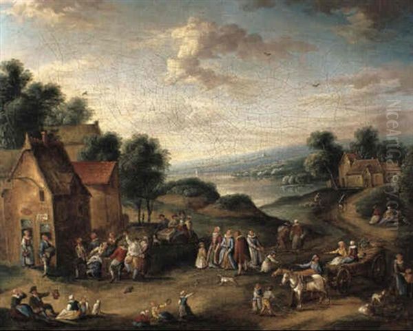 Feiernde Bauern Vor Einem Dorf Oil Painting by Jan Peter van Bredael the Elder