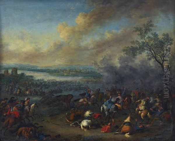 Battle Scene Between Ottoman And European Cavalry Oil Painting by Jan-Peter van Bredael the Younger