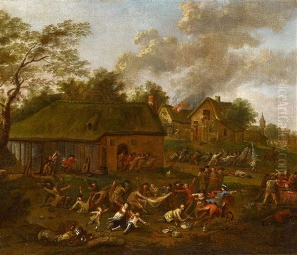 Plundernde Soldaten In Einem Dorf Oil Painting by Jan-Peter van Bredael the Younger