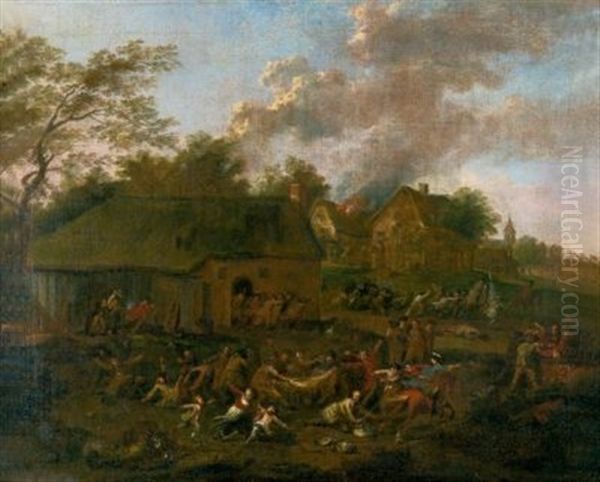 Ein Scharmutzel In Einem Dorf Oil Painting by Jan-Peter van Bredael the Younger