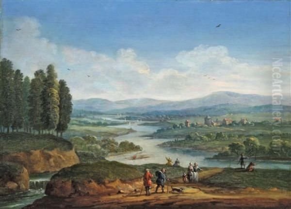 Flusslandschaft Mit Anglern Oil Painting by Jan-Peter van Bredael the Younger