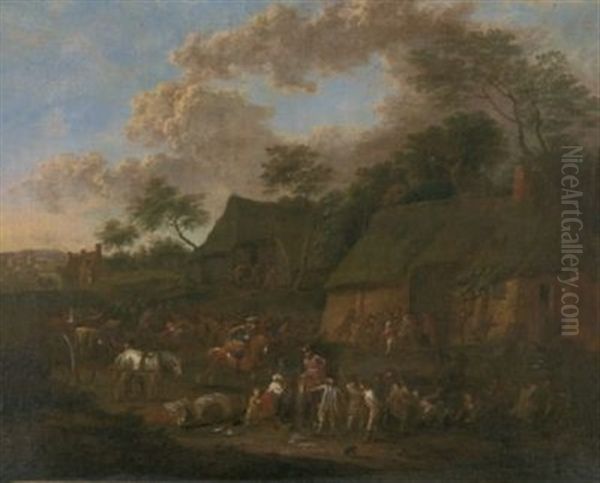 Soldaten Besetzen Ein Dorf Oil Painting by Jan-Peter van Bredael the Younger