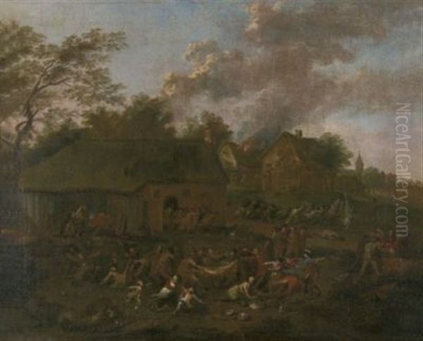 Ein Scharmutzel In Einem Dorf Oil Painting by Jan-Peter van Bredael the Younger