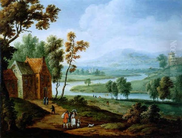 Flamische Flusslandschaft Mit Figuren Oil Painting by Jan-Peter van Bredael the Younger