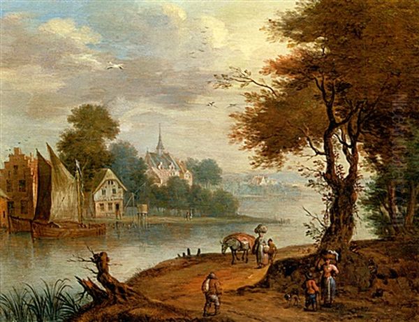 Paysage Fluvial Anime Oil Painting by Alexander van Bredael