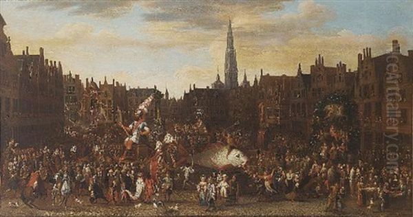 The Ommegang In Antwerp At The Meir Oil Painting by Alexander van Bredael