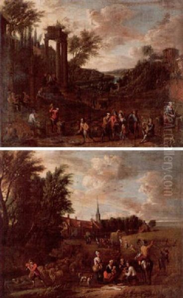 Landskap Med Skordearbetare Oil Painting by Alexander van Bredael