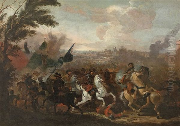 Reitergefecht Zwischen Christlichen Und Osmanischen Soldaten Oil Painting by Joris van Bredael