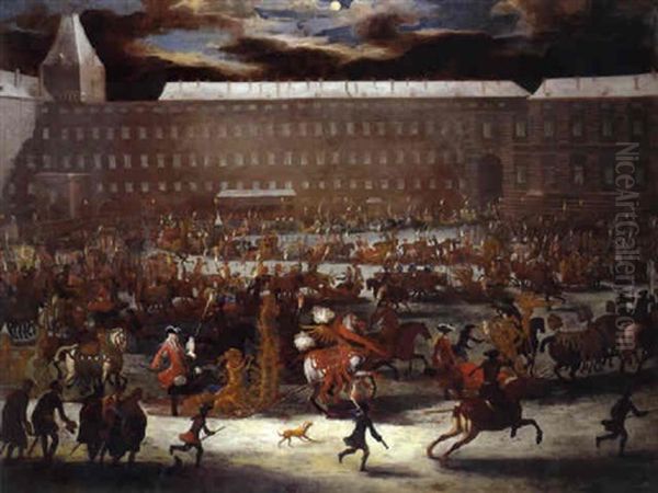 Ein Schlitten-karussell Auf Dem Inneren Burgplatz In Der Hofburg Zu Wien Oil Painting by Joris van Bredael