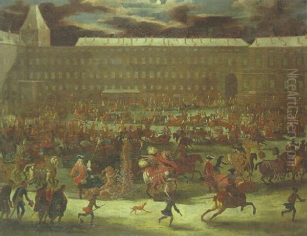 A Sledge Carousel In The Courtyard Of The Hofburg, Vienna, In The Reign Of Leopold I Oil Painting by Joris van Bredael