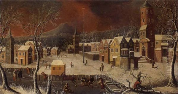 A View Of A German Town In Winter Oil Painting by Joseph van Bredael