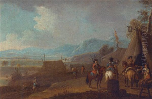 Cavalrymen Taking Refreshment At An Encampment Oil Painting by Joseph van Bredael