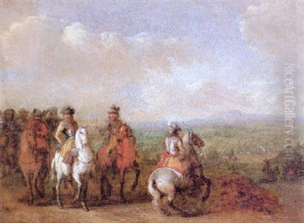 Cavalry Officers Reviewing The Field Of Battle Oil Painting by Joseph van Bredael