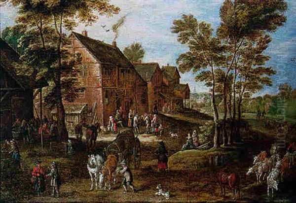 Scene Villageoise Animee Oil Painting by Joseph van Bredael