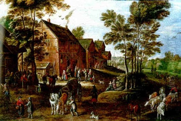 Scene Villageoise Animee Oil Painting by Joseph van Bredael