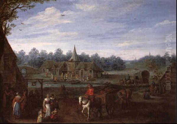 Reisende In Einem Dorf Oil Painting by Joseph van Bredael