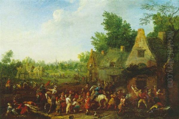 Scene De Pillage Pres D'un Village Oil Painting by Paul Bredael