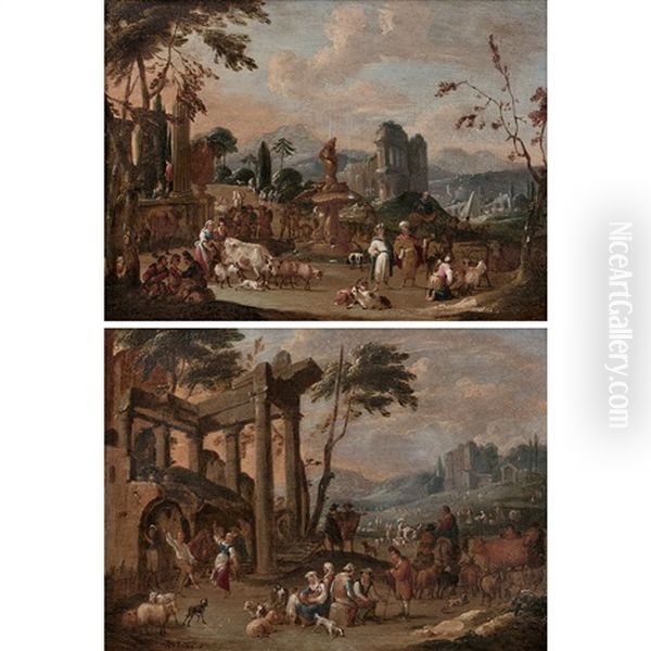 Ruines Antiques Animees De Personnages Oil Painting by Peeter van Bredael