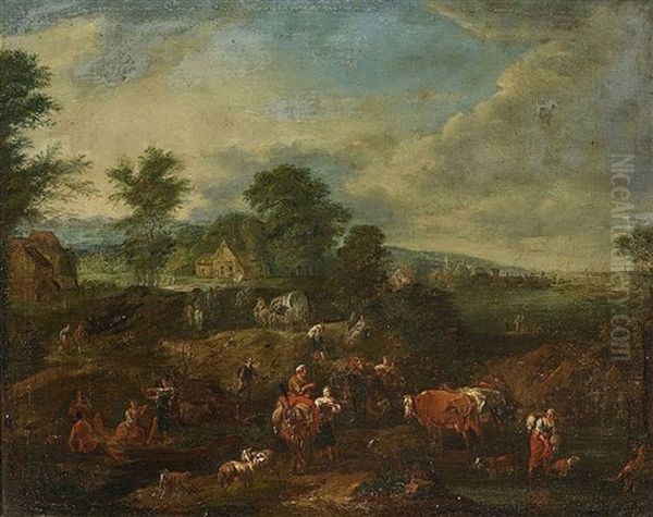 Flusslandschaft Mit Einem Dorf Entlang Des Ufers Oil Painting by Peeter van Bredael