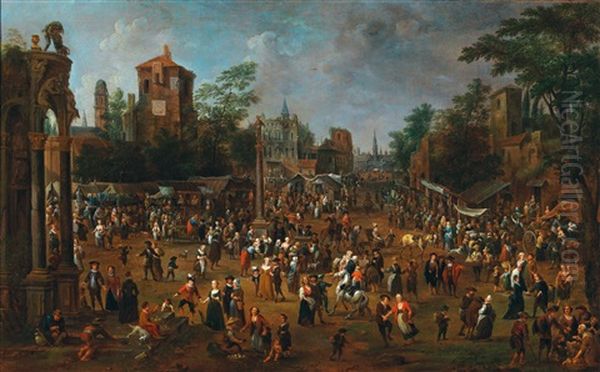 The Market Square Of A Town Oil Painting by Peeter van Bredael