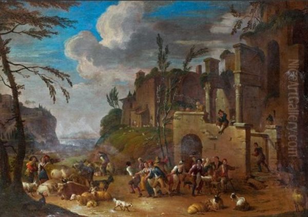 Vue Fantaisiste Du Forum Romain Anime De Paysans Oil Painting by Peeter van Bredael