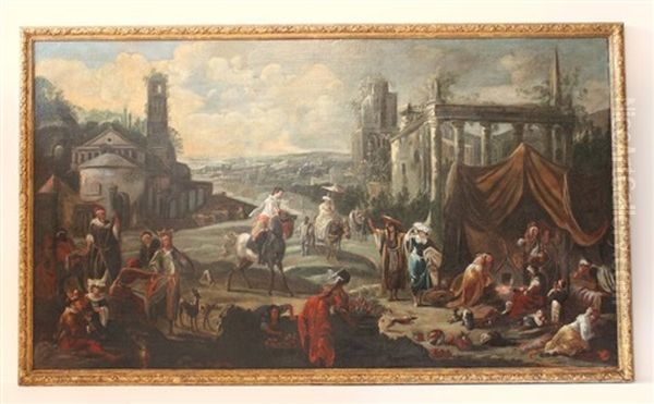 Campement De Bohemiens Dans Des Ruines Romaines Oil Painting by Peeter van Bredael