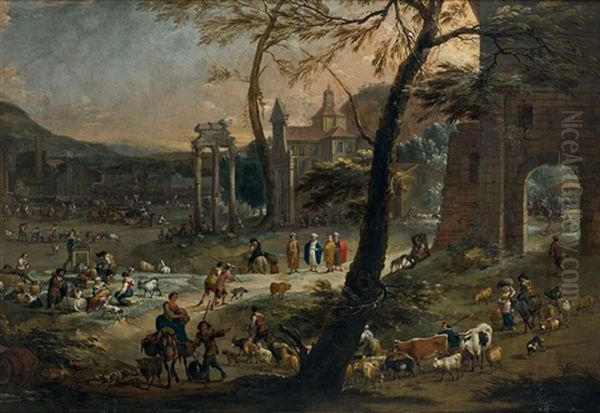 Scene De Marche Sur Le Campo Vaccino Oil Painting by Peeter van Bredael