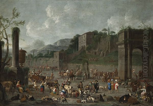 Scene De Marche Dans Des Ruines Oil Painting by Peeter van Bredael